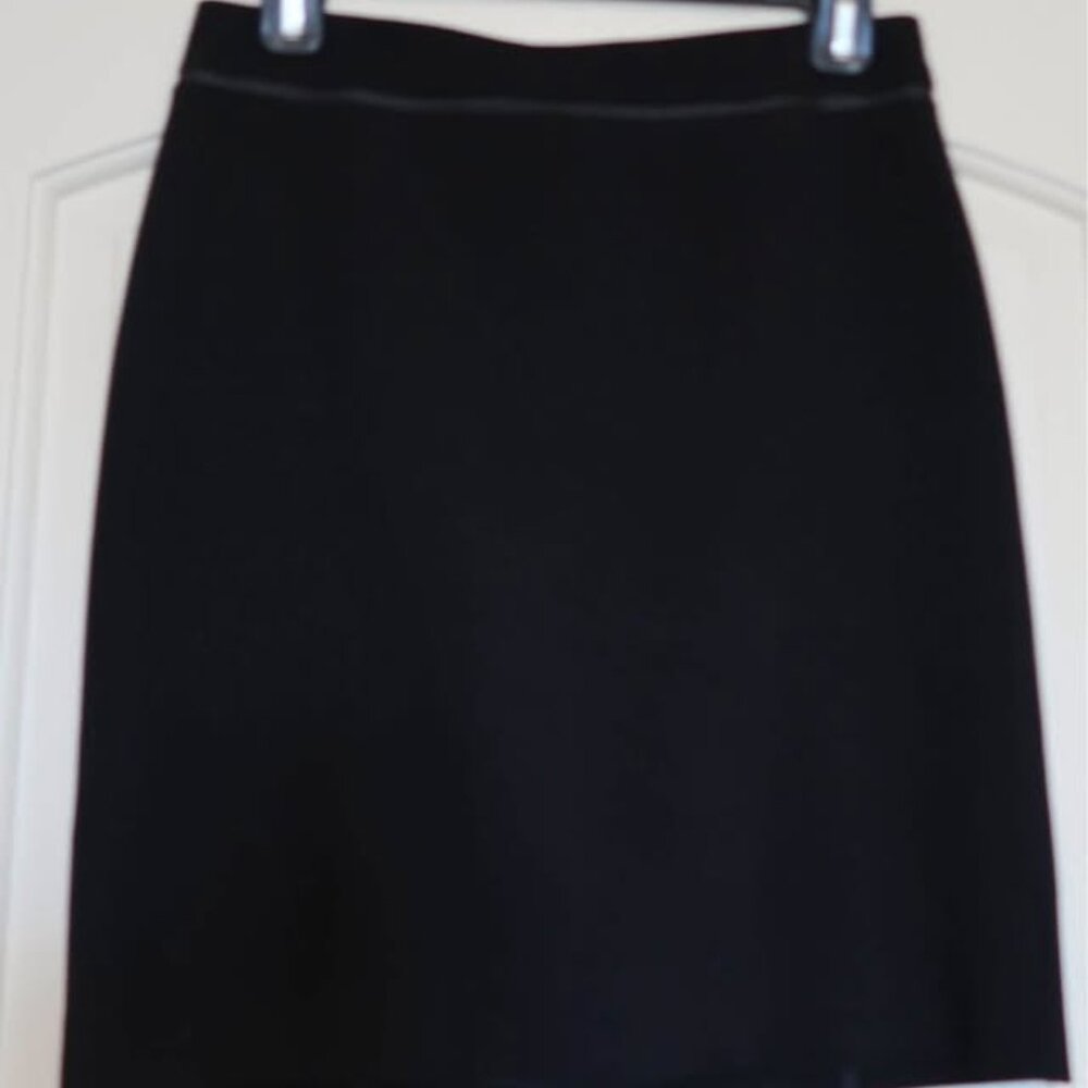 Elie Tahari for Nordstrom Black Wool Skirt with Leather Trim Detail, Sz 2